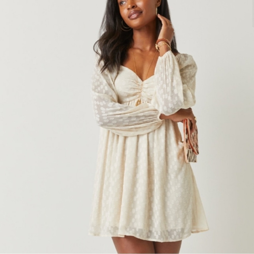 ✨ Audrey Parks + Francesca’s Cream Dot Mini Dress